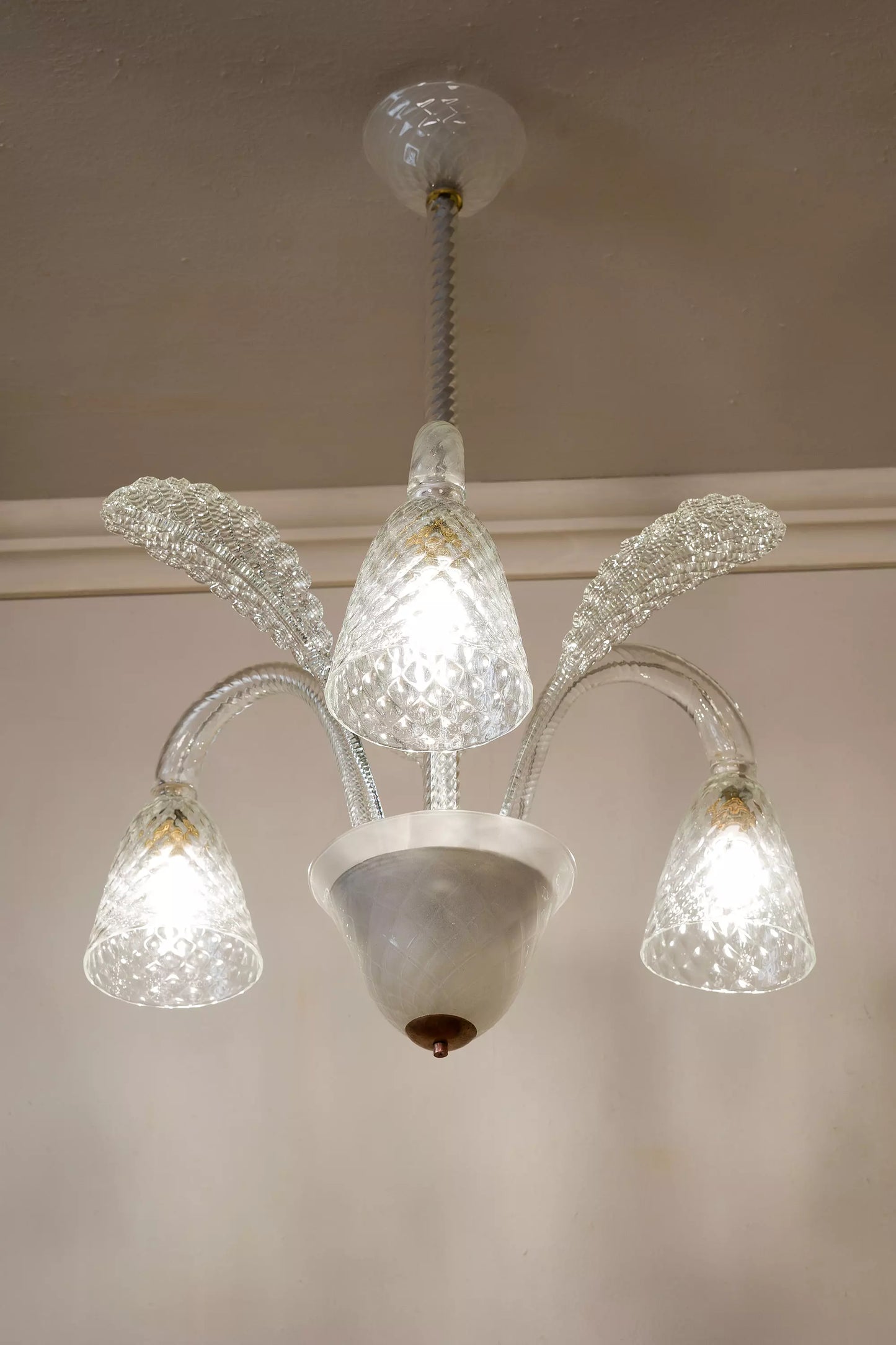 Lampadario di Murano a 3 luci, Venini designer. | Lo Stile Italiano