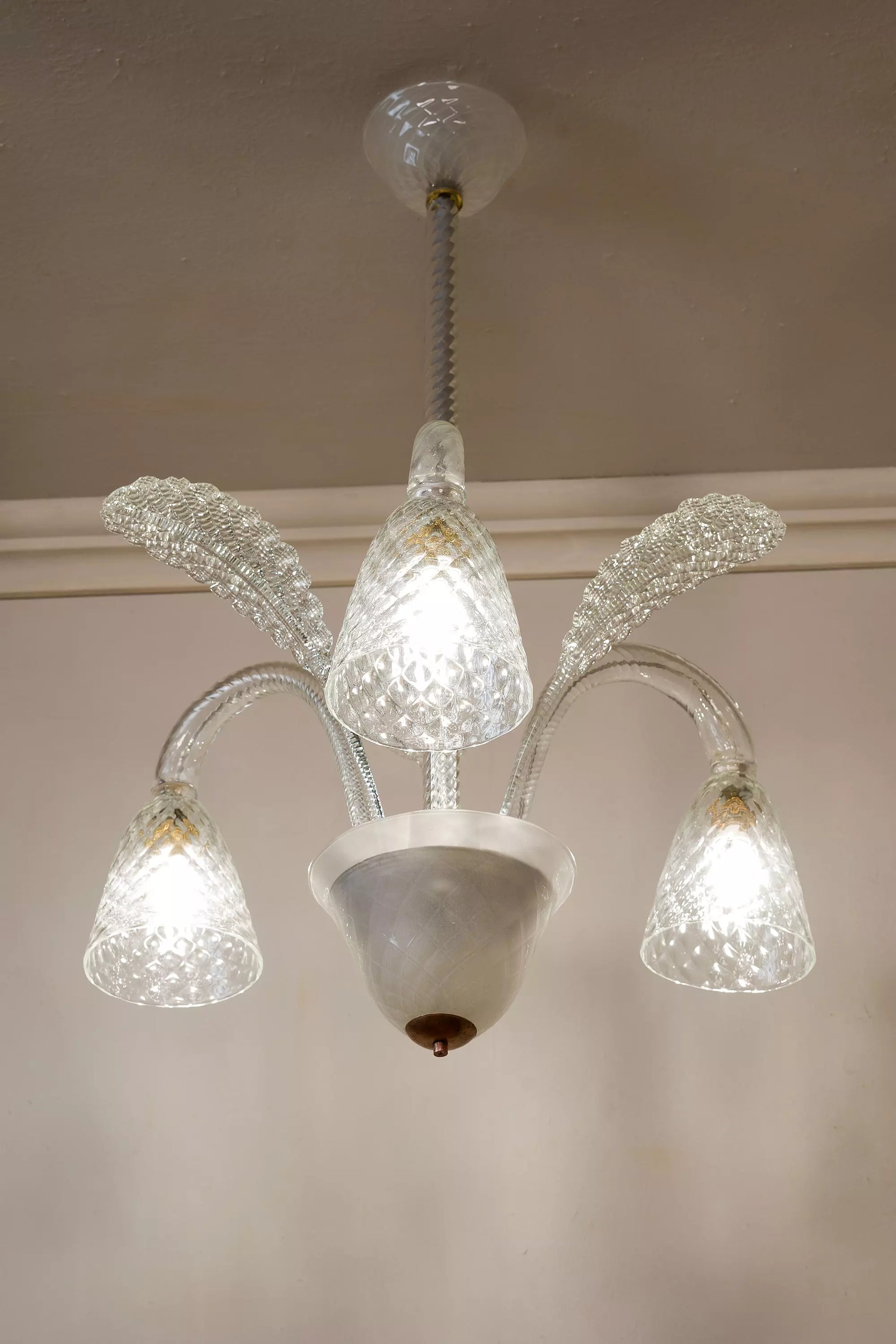 Lampadario di Murano a 3 luci, Venini designer. | Lo Stile Italiano