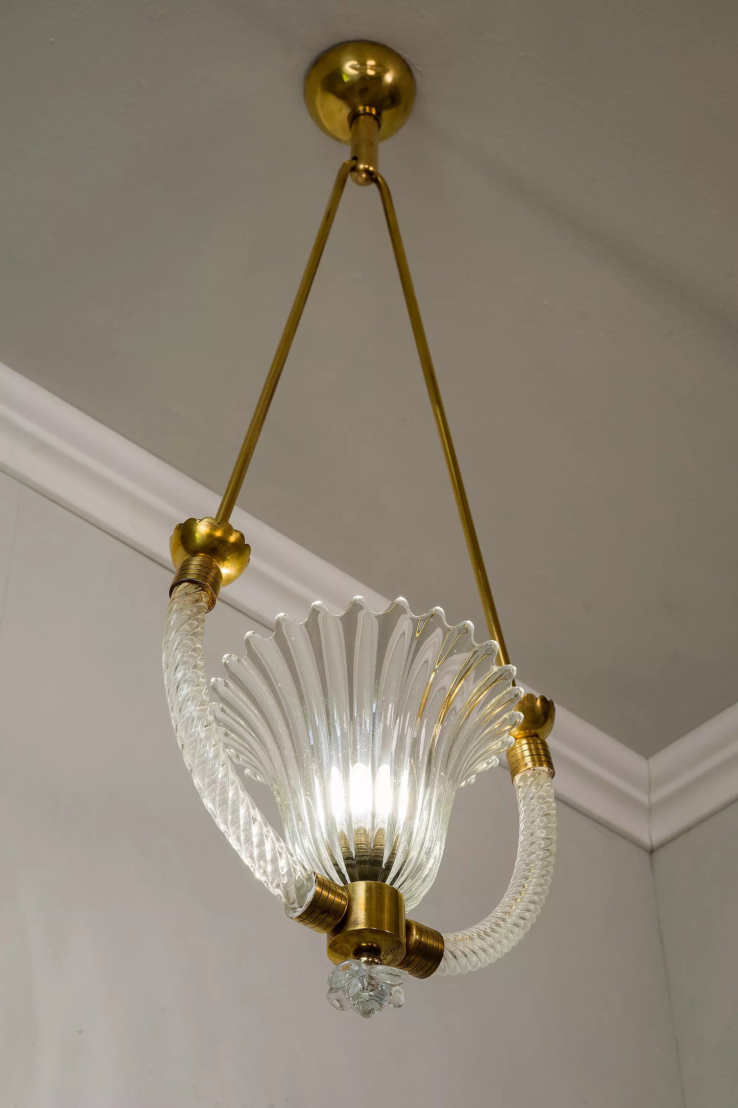 Elegante lampadario in vetro di Murano anni '30 design Art Déco Barovier e Toso.| Lo Stile Italiano