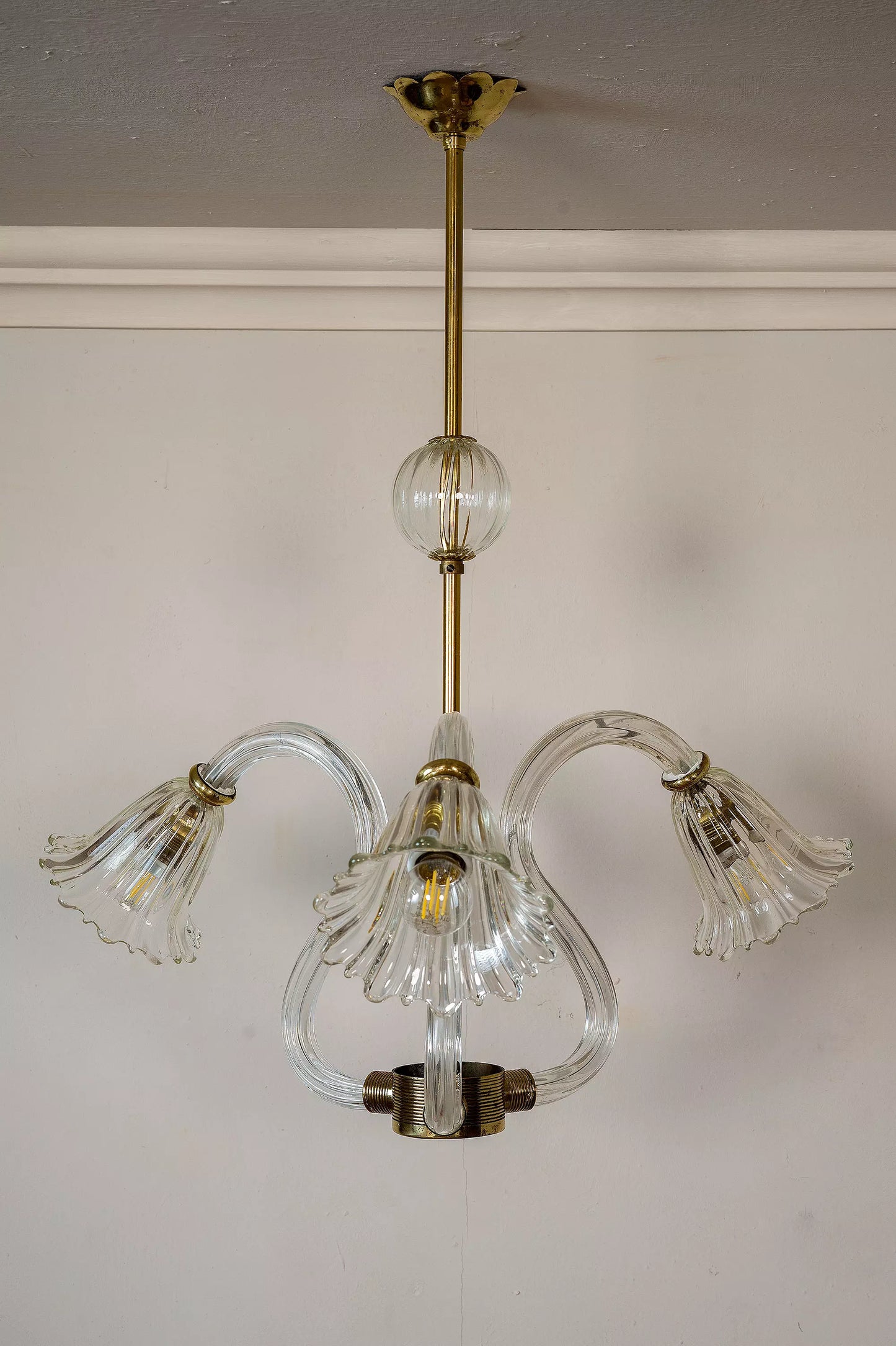 Lampadario di Murano Art deco, Ercole Barovier & Toso, 3 Luci, Anni '30