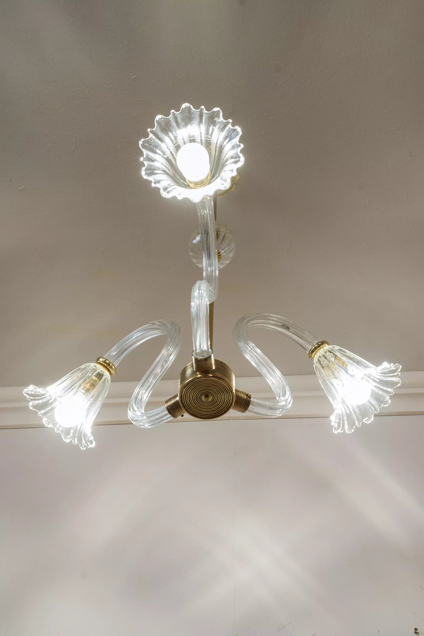 Lampadario di Murano Art deco, Ercole Barovier & Toso, 3 Luci, Anni '30