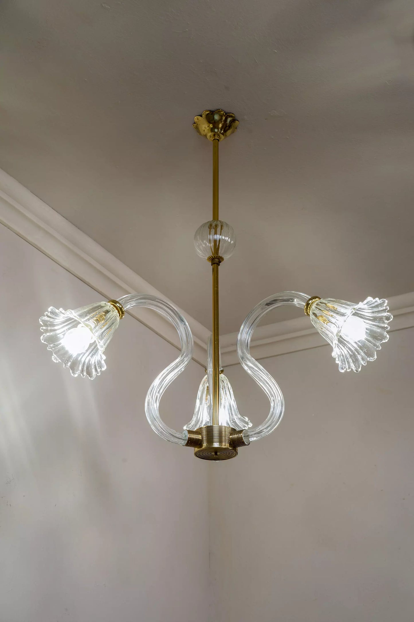 Lampadario di Murano Art deco, Ercole Barovier & Toso, 3 Luci, Anni '30