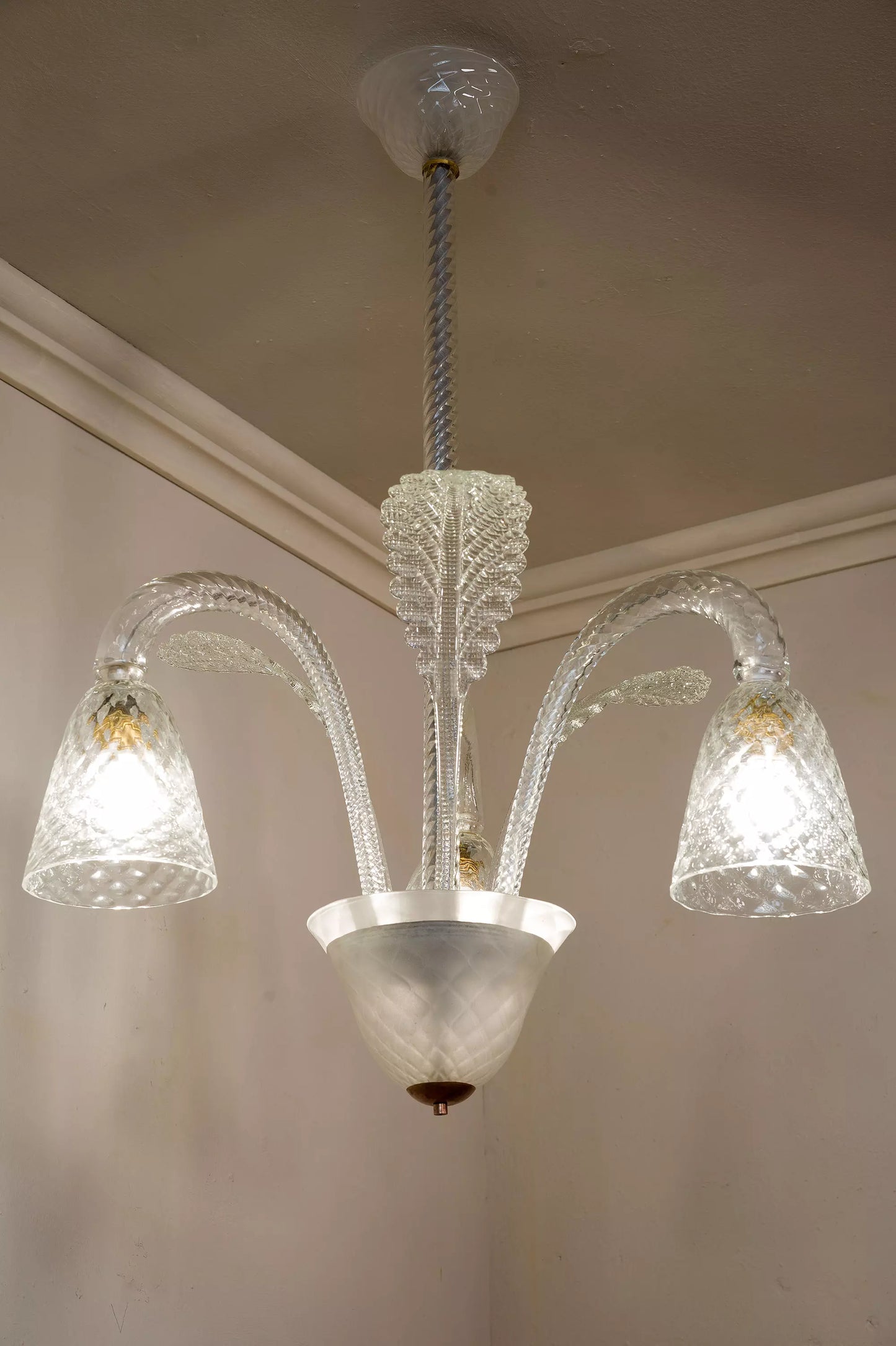 Lampadario di Murano a 3 luci, Venini designer-Lo Stile Italiano