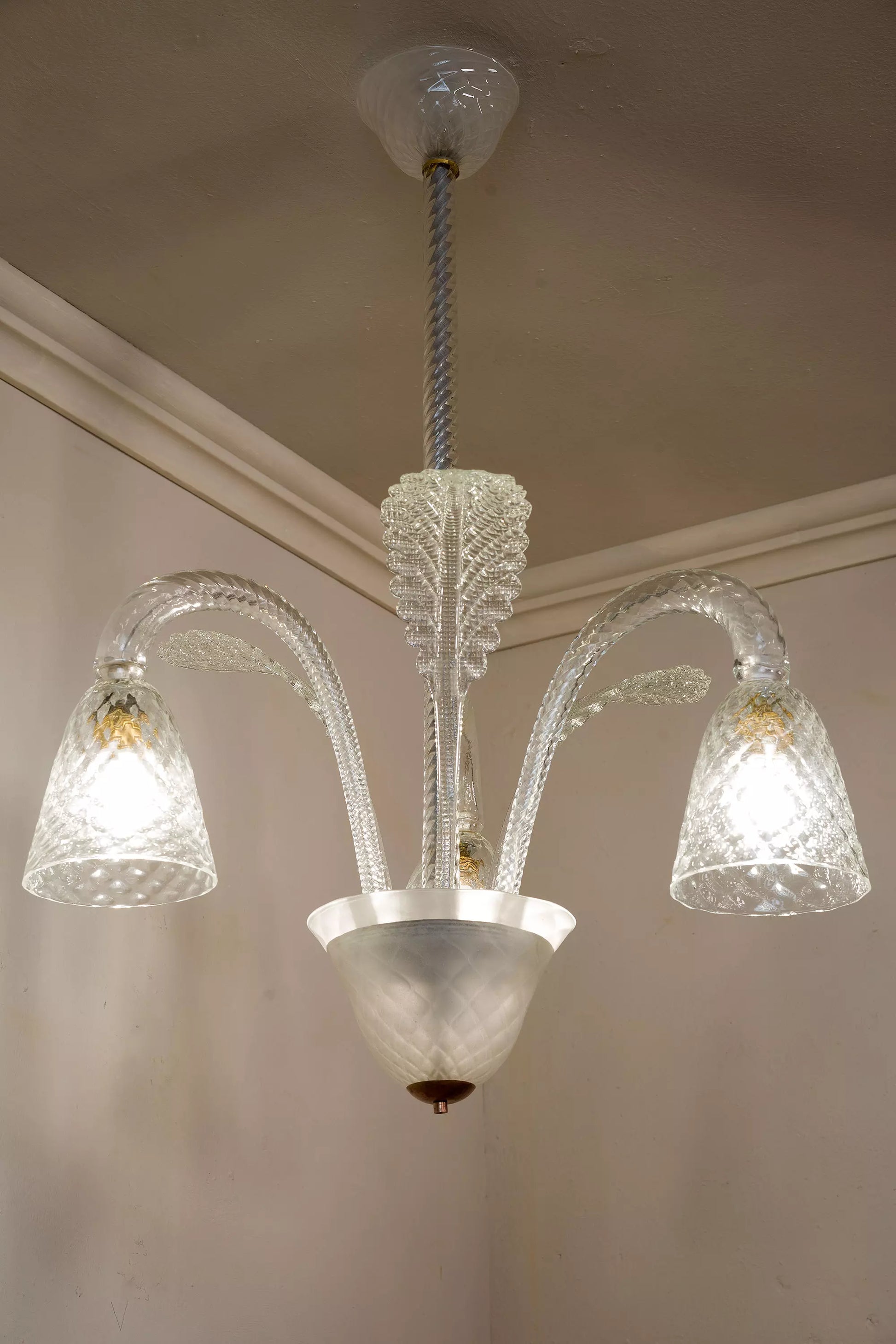 Lampadario di Murano a 3 luci, Venini designer-Lo Stile Italiano