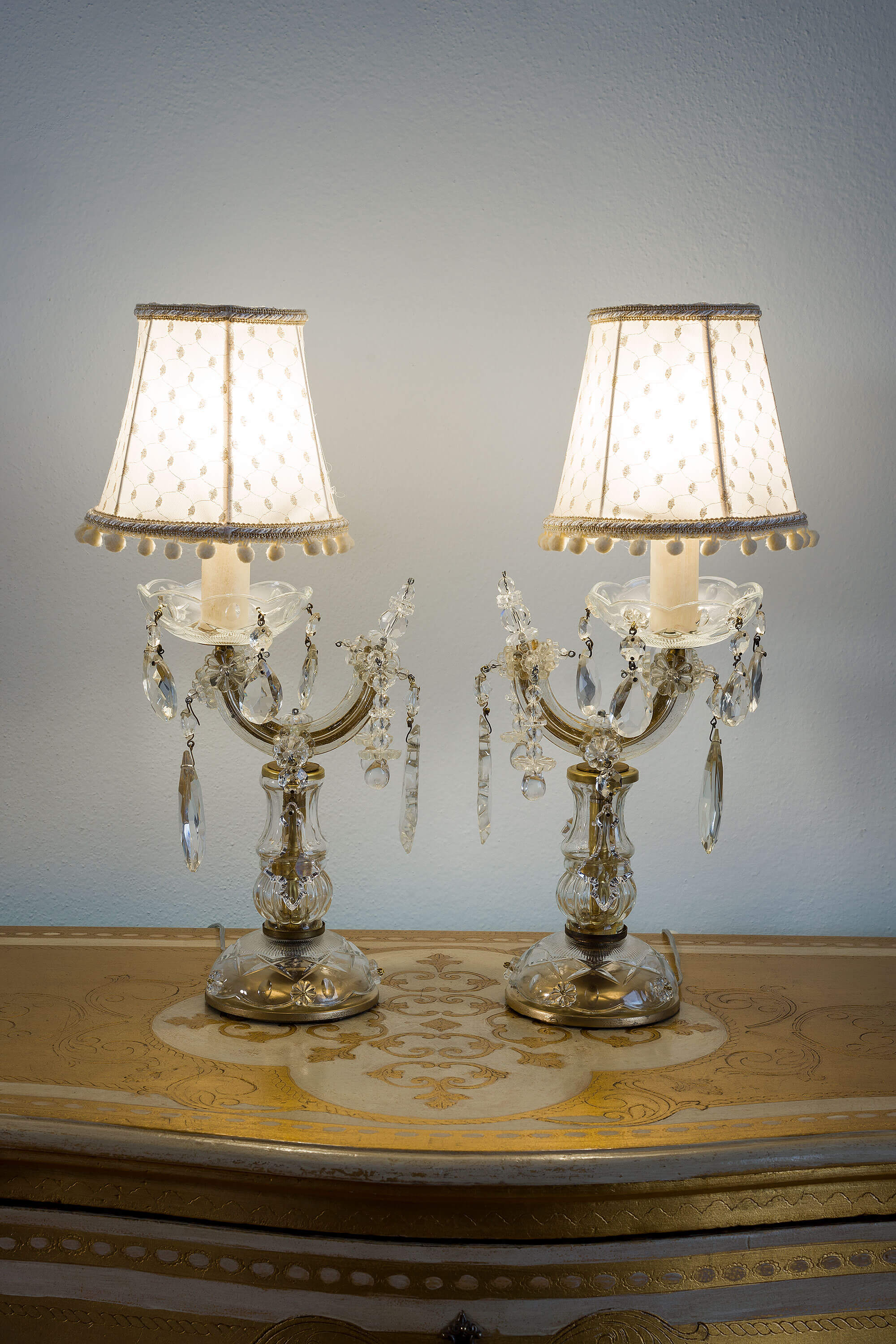 FRENCH Crystal Brass Vintage Abat Jour Girandole Table Lamp